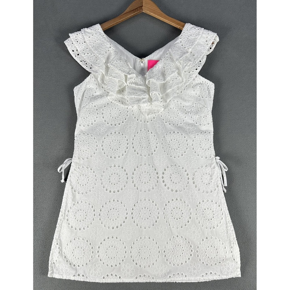 Lilly Pulitzer Romper Dress Womens 4 White Emiline Eyelet Ruffle Resort Beach